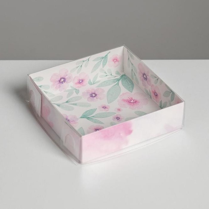 Коробка складная с PVC крышкой «Весенний подарок», 12 х 12 × 3,5 см