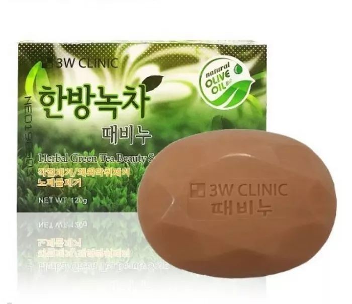[3W CLINIC] Мыло кусковое ЗЕЛЕНЫЙ ЧАЙ Herbal Green Tea Beauty Soap, 120 гр