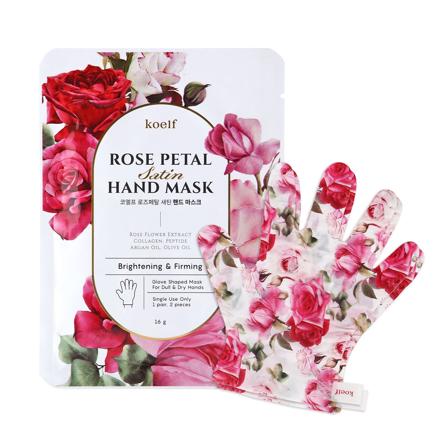 [KOELF]  Маски-перчатки для рук РОЗА Rose Petal Satin Hand Mask, 16 гр