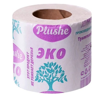 Туалетная бумага Plushe Эко серая втулка, 1сл. 35 м.